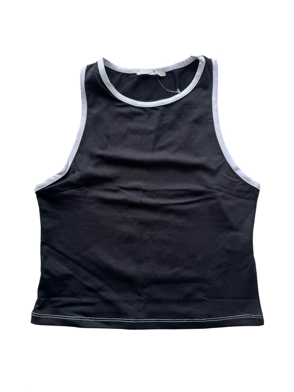 ZARA New W/8 Collection Black Racerback Cropped Tank Top with White Trim NWOT
